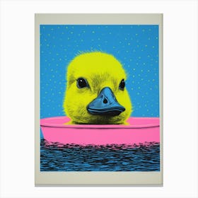 Duck Poking Head Out Of The Bath Pink & Blue Canvas Print