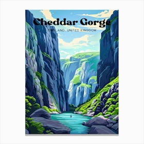 Cheddar Gorge England Mendip Hills Travel Illustration Canvas Print