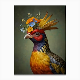 Pheasant With A Flower Crown European Robin 1 Canvas Print