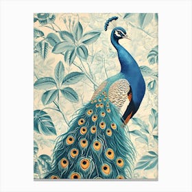Vintage Blue Floral Peacock Wallpaper Inspired 1 Canvas Print