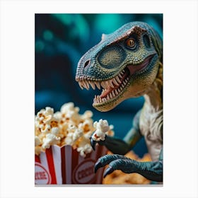 Toy Dinosaur Eating Popcorn 1 Canvas Print