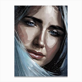 Of A Woman With Blue Eyes Sad Canvas Print