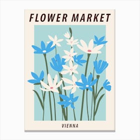 Flower market Vienna, Blue flowers, Retro floral art Canvas Print