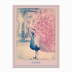 Peacock In A Palace Cyanotype Inspired 3 Poster Canvas Print