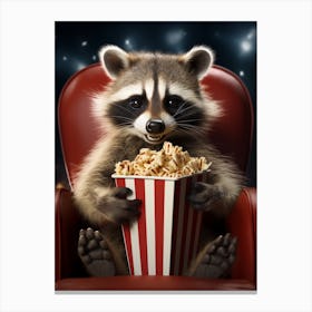 Cartoon Barbados Raccoon Eating Popcorn At The Cinema 1 Canvas Print