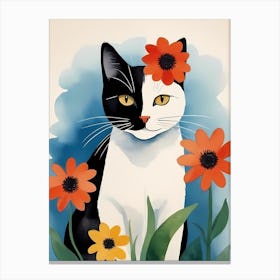 Cute Floral Cat Painting (14) Canvas Print