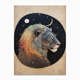 Astral Card Zodiac Leo Old Paper Painting (7) Canvas Print