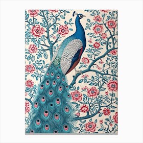 Cream & Red Peacock Wallpaper 2 Canvas Print