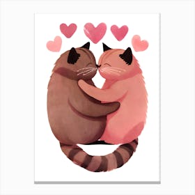 Pink Cats in Love Valentines 1 Canvas Print