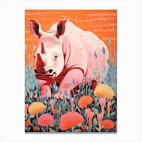 Rhino Orange In The Flowers Canvas Print