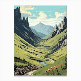 Mestia To Ushguli Trail Georgia 2 Vintage Travel Illustration Canvas Print