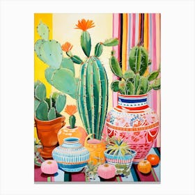 Cactus Painting Maximalist Still Life Lemon Ball Cactus 4 Canvas Print