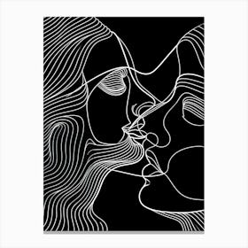 Abstract Women Faces In Line Black And White 5 Canvas Print