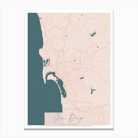 San Diego California Pink and Blue Cute Script Street Map 1 Canvas Print