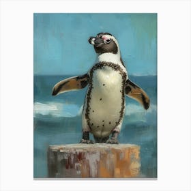 Galapagos Penguin St Kilda Breakwater Colour Block Painting 3 Canvas Print