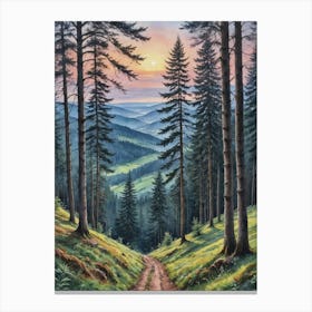 Sunset In The Woods Black Forrest Canvas Print