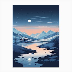 Winter Travel Night Illustration Lake District United Kingdom 2 Canvas Print
