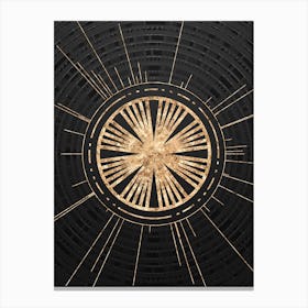 Geometric Glyph Symbol in Gold with Radial Array Lines on Dark Gray n.0262 Canvas Print