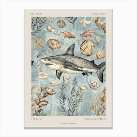 Pastel Blue Goblin Shark Watercolour Seascape Pattern 1 Poster Canvas Print