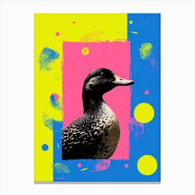 Geometric Vibrant Portrait Of A Duck Yellow & Pink 2 Canvas Print