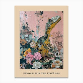 Dinosaur In The Flowers Illustration Poster Canvas Print