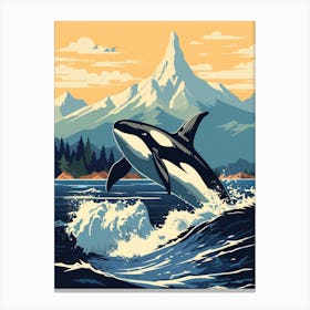 Retro Style Block Colour Orca With Waves Canvas Print