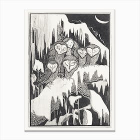 Six Barn Owls Sleeping On Snowy Branches (1939), Theo Van Hoytema Canvas Print