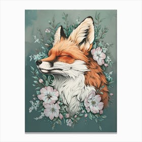 Amazing Red Fox With Flowers 1 Canvas Print