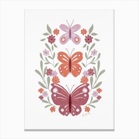 Butterflies And Flowers in pink Canvas Print