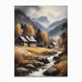 In The Wake Of The Mountain A Classic Painting Of A Village Scene (36) Canvas Print
