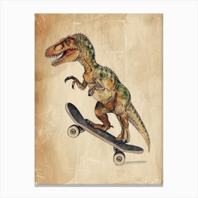 Vintage Oviraptor Dinosaur On A Skateboard 2 Canvas Print