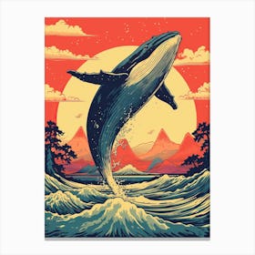 Whale Animal Drawing In The Style Of Ukiyo E 3 Canvas Print