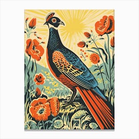 Vintage Bird Linocut Pheasant 6 Canvas Print