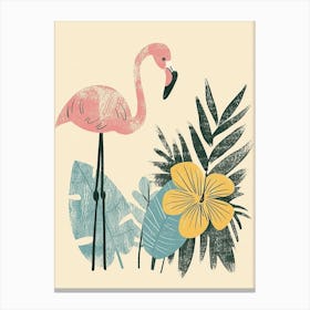 Jamess Flamingo And Tiare Flower Minimalist Illustration 4 Canvas Print