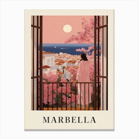 Marbella Spain 4 Vintage Pink Travel Illustration Poster Canvas Print