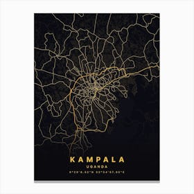 Kampala Uganda Black And Gold Map Canvas Print