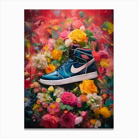 Jordan 1 Blue Flowers Nike Sneakers Floral Painting Poster Canvas Print