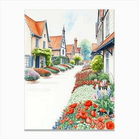 Street Scene With Flowers Canvas Print