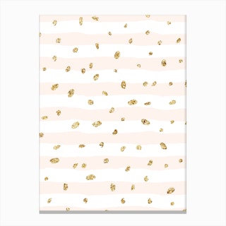 Baby Pink Wave Lines With Gold Dots Canvas Print