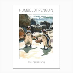 Humboldt Penguin Boulders Beach Simons Town Watercolour Painting 3 Poster Canvas Print