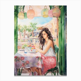 At A Cafe In Sharm El Sheikh Egypt Watercolour Canvas Print