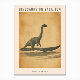 Vintage Apatosaurus Dinosaur On A Surf Board 1 Poster Canvas Print