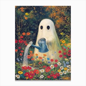 Ghost Watering Flowers Canvas Print