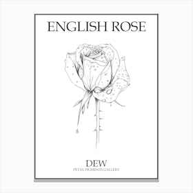 English Rose Dew Line Drawing 3 Poster Canvas Print
