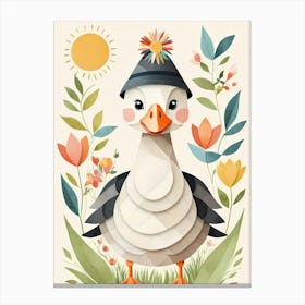 Floral Cute Baby Goose Nursery Illustration (8) Canvas Print