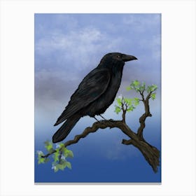 Raven on a branch Digital painting Canvas Print