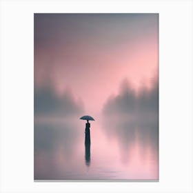 Woman Holding Umbrella In The Mist 1 Canvas Print