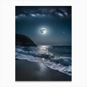 Full Moon Over The Ocean-Reimagined 5 Canvas Print