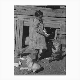 Daughter Of Pomp Hall, Tenant Farmer, Feeding Corn To Her Three Chickens Which Were Her 4 H Club Project, Creek Canvas Print