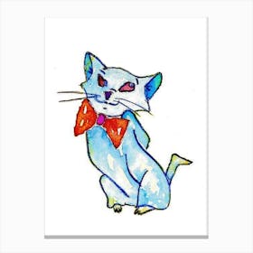 Blue Cat With Bow Tie Canvas Print